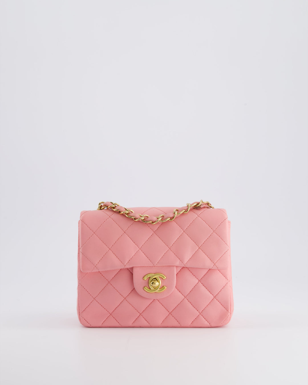 *RARE* Top Quality Chanel Vintage Bubblegum Pink Mini Square Flap Bag in Lambskin Leather with 24K Gold Hardware