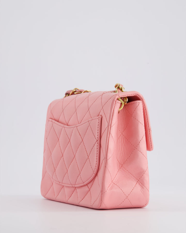 *RARE* Top Quality Chanel Vintage Bubblegum Pink Mini Square Flap Bag in Lambskin Leather with 24K Gold Hardware