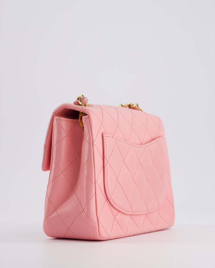 *RARE* Top Quality Chanel Vintage Bubblegum Pink Mini Square Flap Bag in Lambskin Leather with 24K Gold Hardware