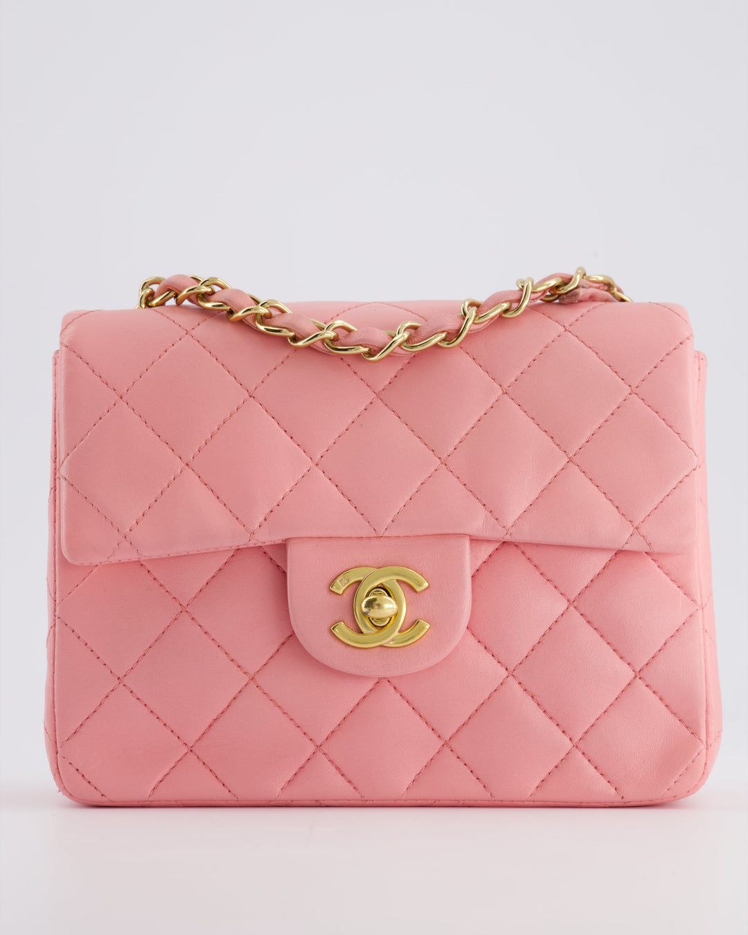 *RARE* Top Quality Chanel Vintage Bubblegum Pink Mini Square Flap Bag in Lambskin Leather with 24K Gold Hardware