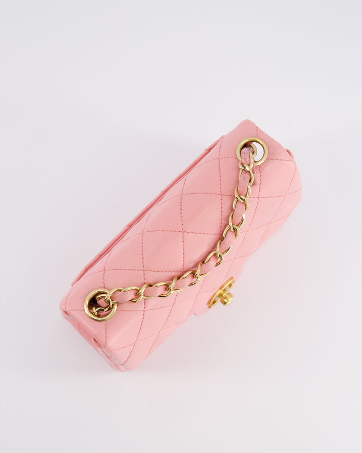 *RARE* Top Quality Chanel Vintage Bubblegum Pink Mini Square Flap Bag in Lambskin Leather with 24K Gold Hardware