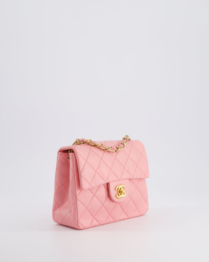 *RARE* Top Quality Chanel Vintage Bubblegum Pink Mini Square Flap Bag in Lambskin Leather with 24K Gold Hardware