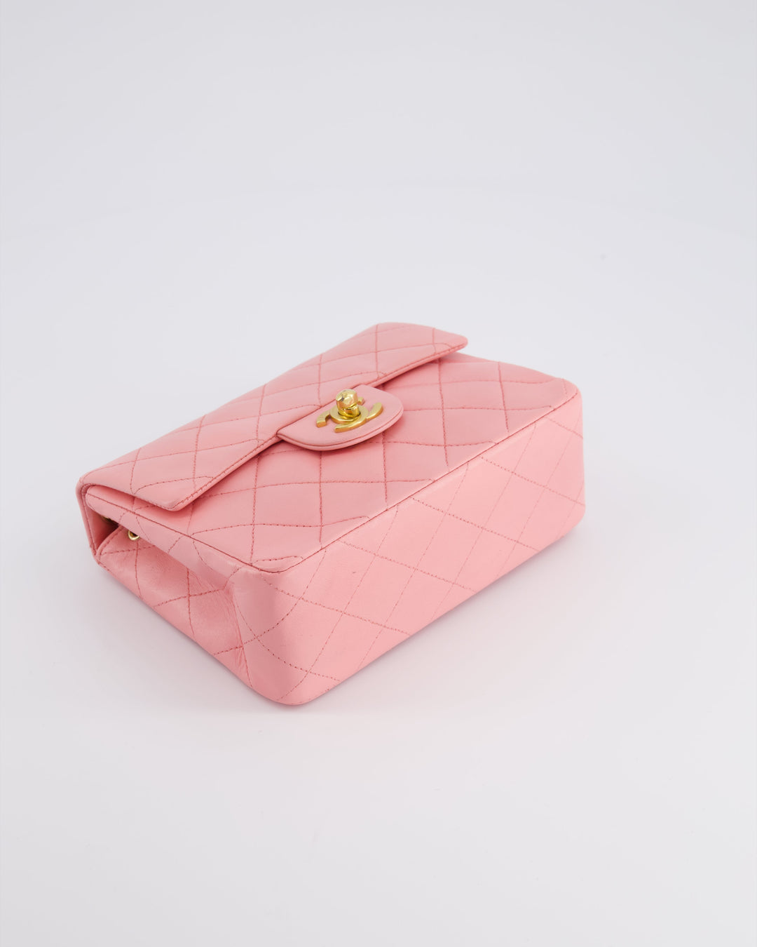 *RARE* Top Quality Chanel Vintage Bubblegum Pink Mini Square Flap Bag in Lambskin Leather with 24K Gold Hardware