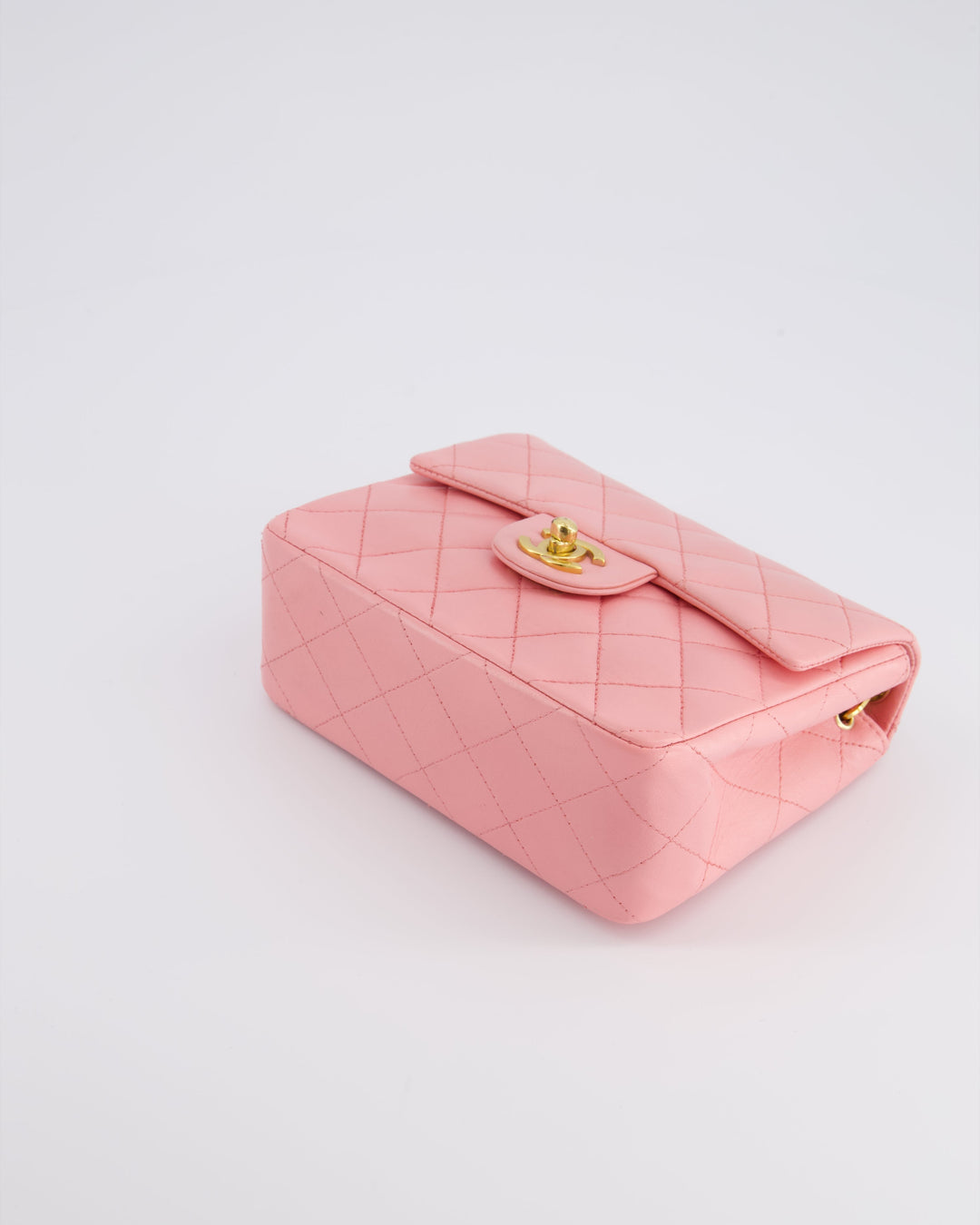 *RARE* Top Quality Chanel Vintage Bubblegum Pink Mini Square Flap Bag in Lambskin Leather with 24K Gold Hardware