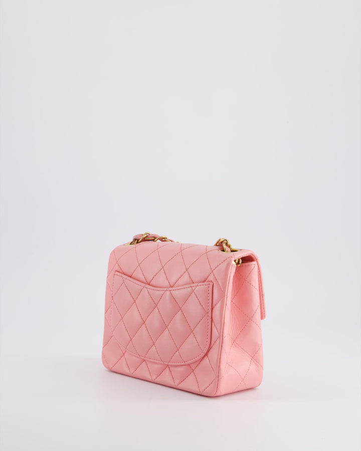 *RARE* Top Quality Chanel Vintage Bubblegum Pink Mini Square Flap Bag in Lambskin Leather with 24K Gold Hardware