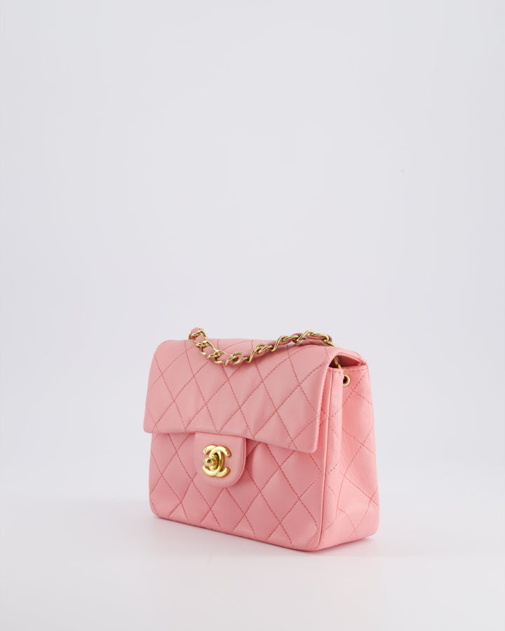 *RARE* Top Quality Chanel Vintage Bubblegum Pink Mini Square Flap Bag in Lambskin Leather with 24K Gold Hardware