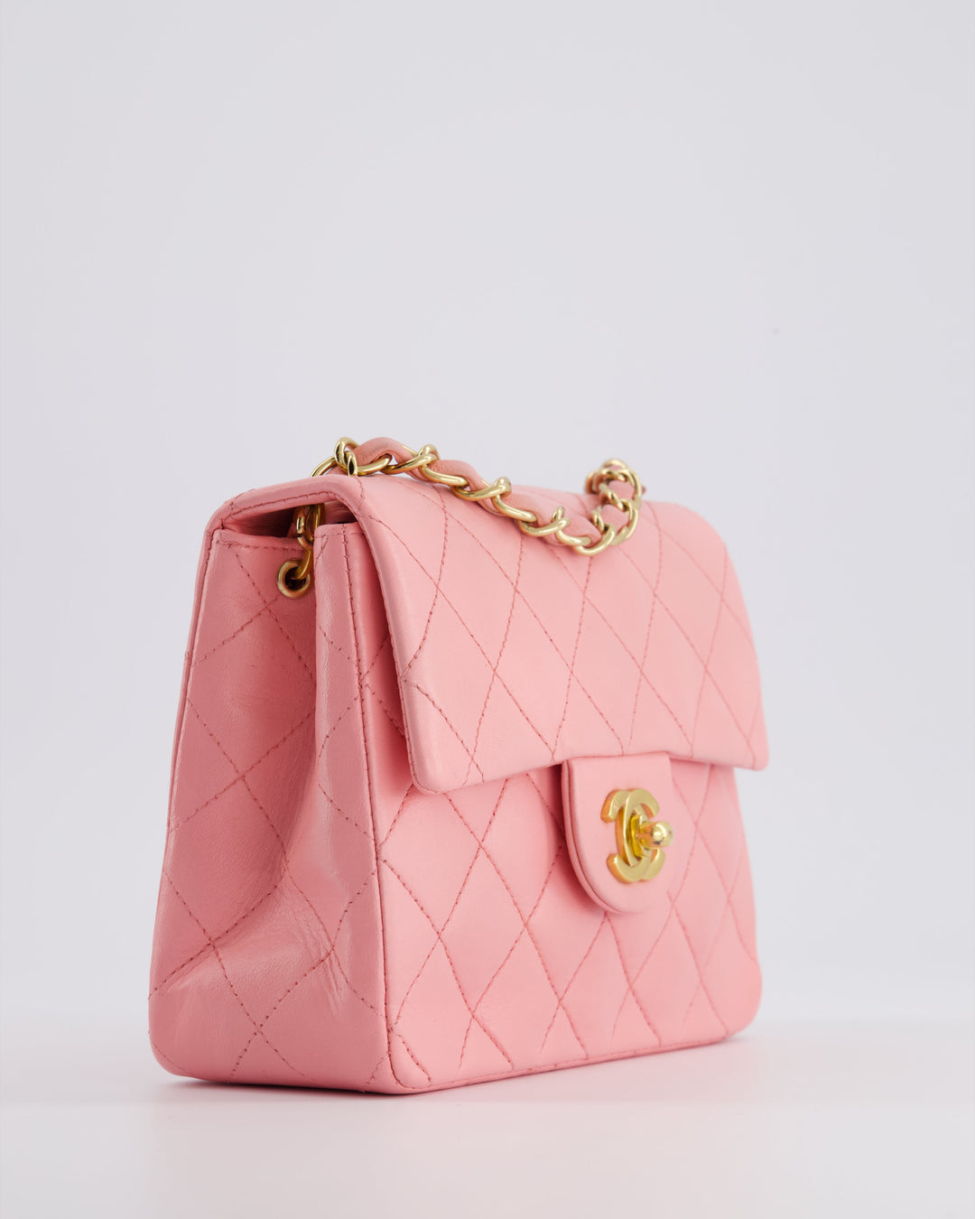 *RARE* Top Quality Chanel Vintage Bubblegum Pink Mini Square Flap Bag in Lambskin Leather with 24K Gold Hardware