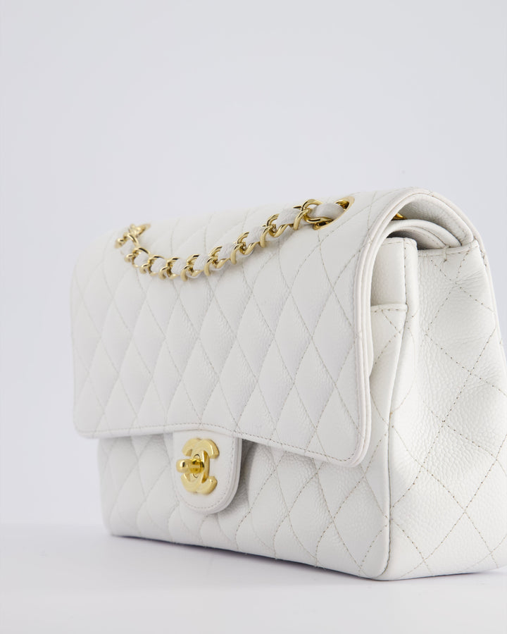 *RARE* Top Quality Chanel White Medium Classic Double Flap in Caviar Leather with Gold Hardware