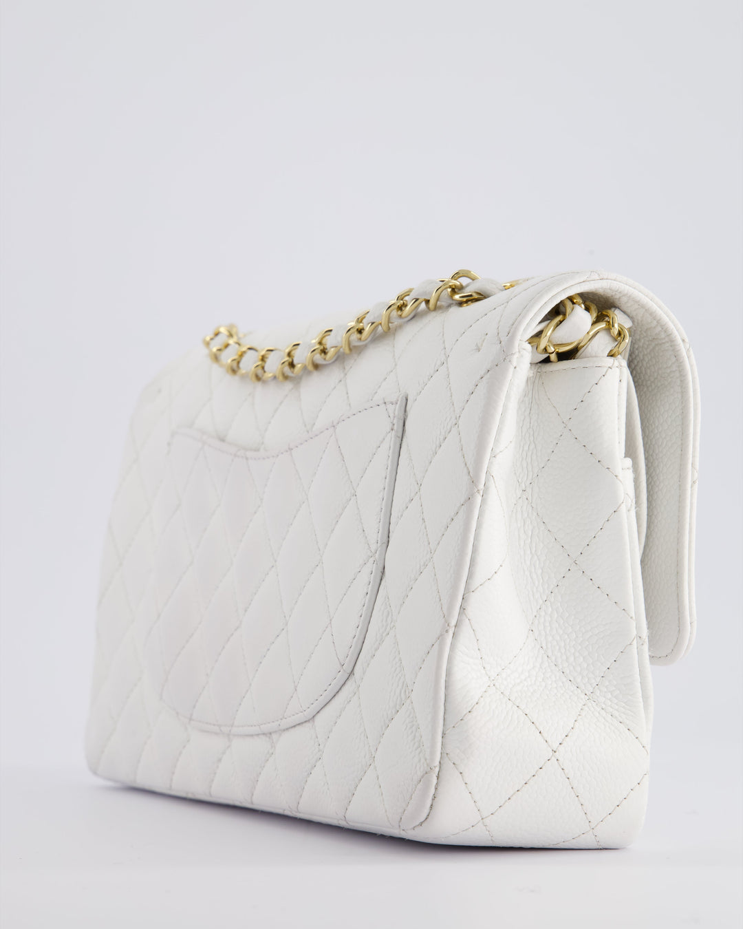 *RARE* Top Quality Chanel White Medium Classic Double Flap in Caviar Leather with Gold Hardware