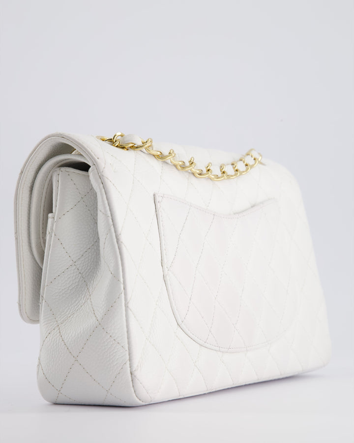 *RARE* Top Quality Chanel White Medium Classic Double Flap in Caviar Leather with Gold Hardware