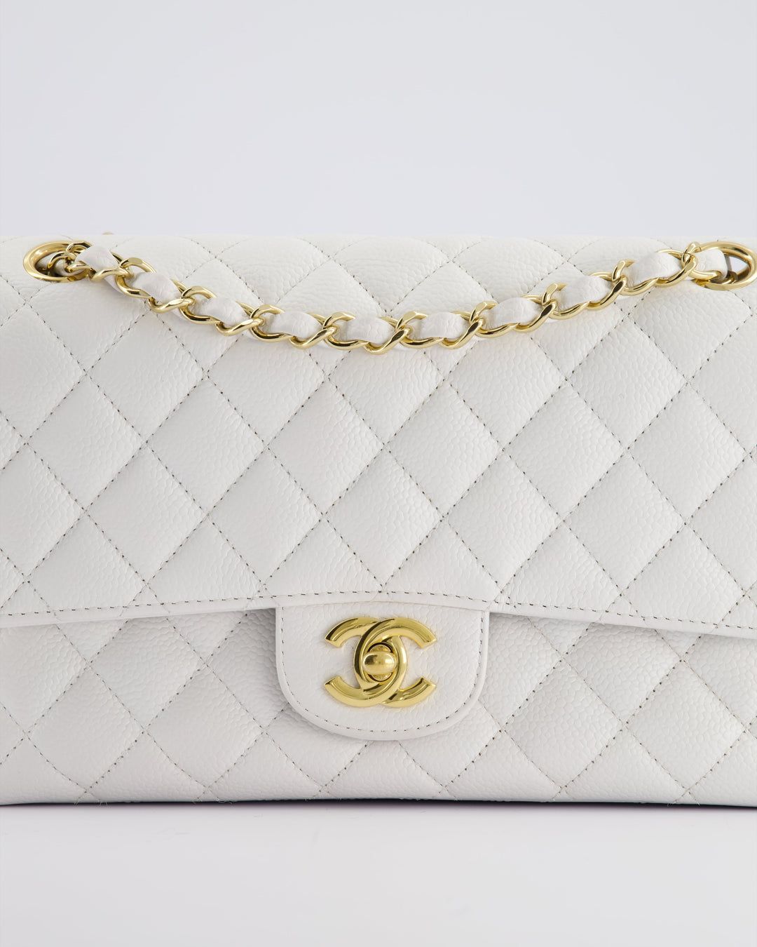 *RARE* Top Quality Chanel White Medium Classic Double Flap in Caviar Leather with Gold Hardware