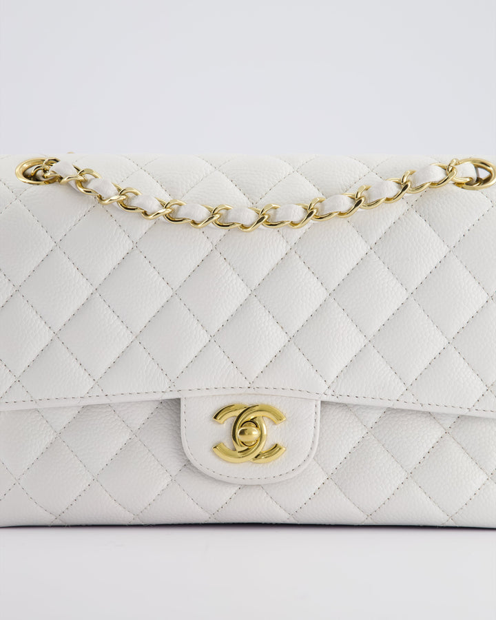 *RARE* Top Quality Chanel White Medium Classic Double Flap in Caviar Leather with Gold Hardware