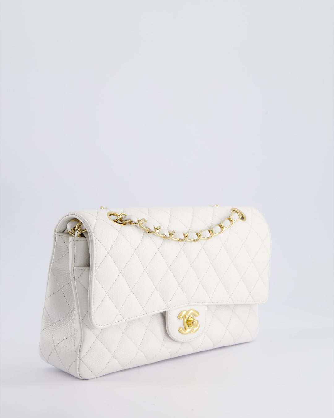 *RARE* Top Quality Chanel White Medium Classic Double Flap in Caviar Leather with Gold Hardware