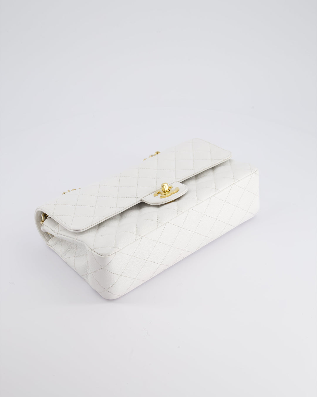 *RARE* Top Quality Chanel White Medium Classic Double Flap in Caviar Leather with Gold Hardware