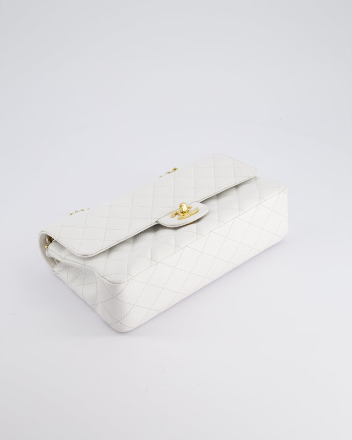 *RARE* Top Quality Chanel White Medium Classic Double Flap in Caviar Leather with Gold Hardware