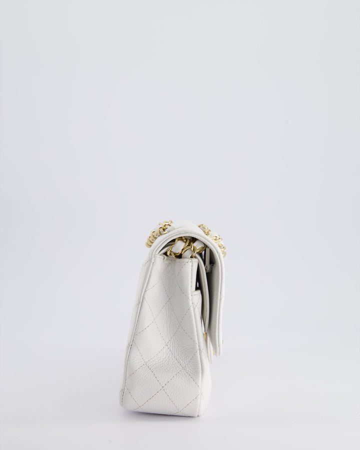 *RARE* Top Quality Chanel White Medium Classic Double Flap in Caviar Leather with Gold Hardware