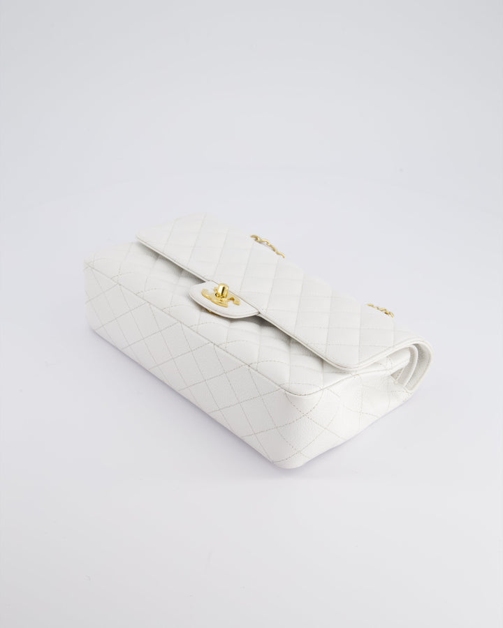 *RARE* Top Quality Chanel White Medium Classic Double Flap in Caviar Leather with Gold Hardware