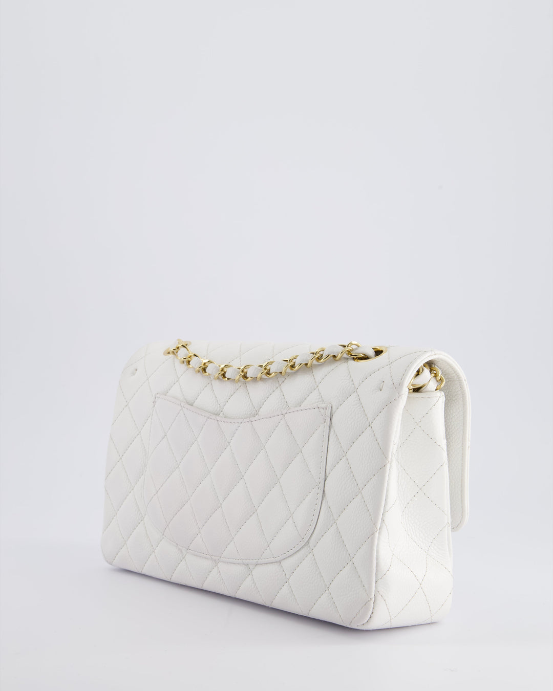 *RARE* Top Quality Chanel White Medium Classic Double Flap in Caviar Leather with Gold Hardware