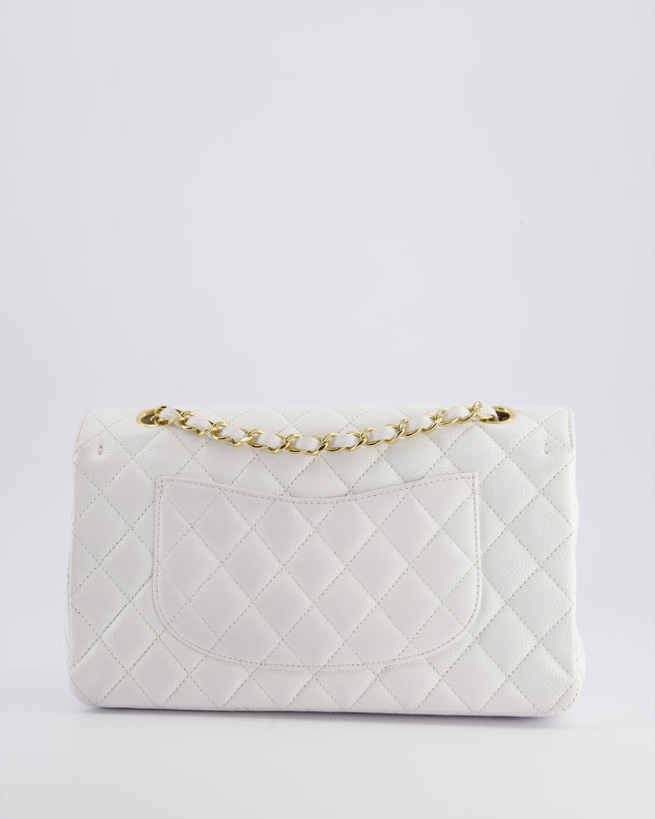 *RARE* Top Quality Chanel White Medium Classic Double Flap in Caviar Leather with Gold Hardware