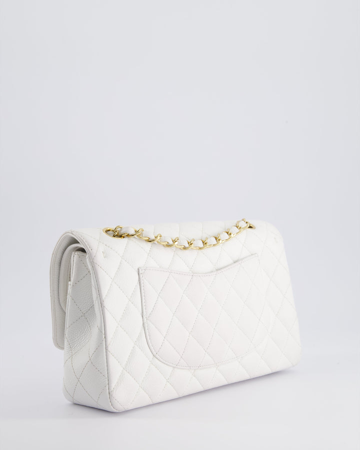 *RARE* Top Quality Chanel White Medium Classic Double Flap in Caviar Leather with Gold Hardware