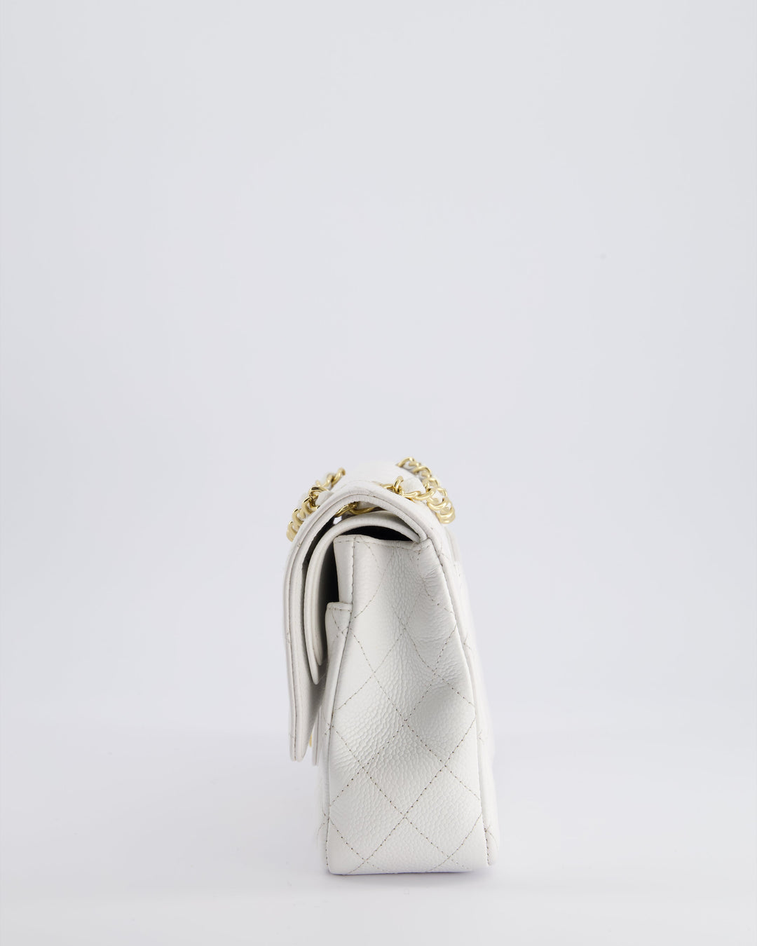 *RARE* Top Quality Chanel White Medium Classic Double Flap in Caviar Leather with Gold Hardware