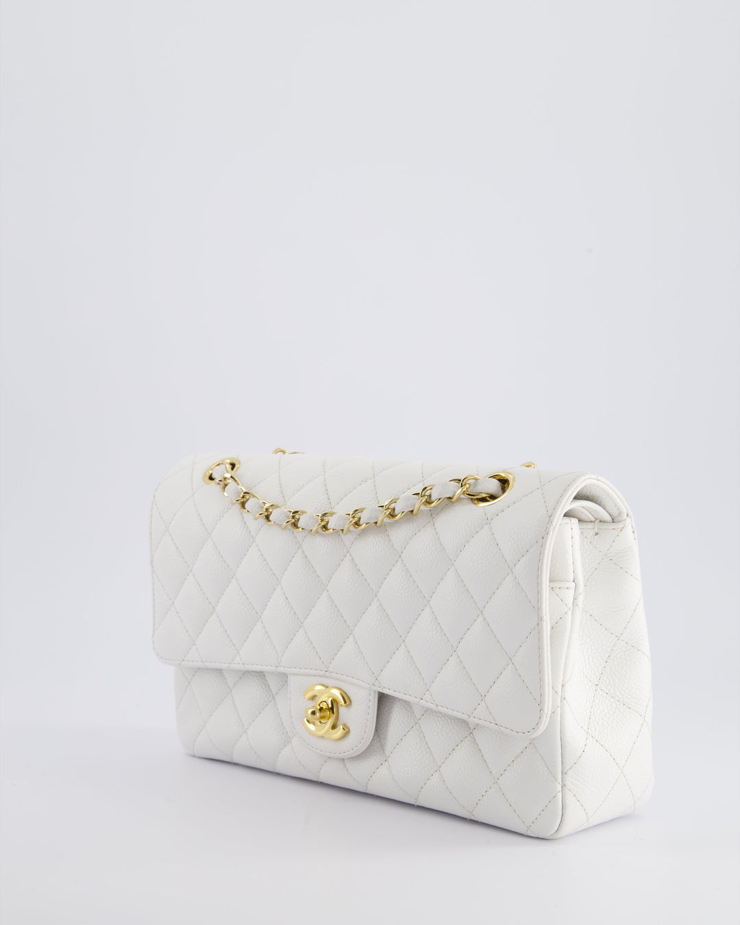 *RARE* Top Quality Chanel White Medium Classic Double Flap in Caviar Leather with Gold Hardware
