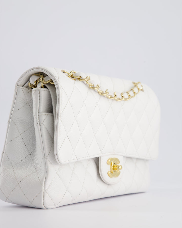 *RARE* Top Quality Chanel White Medium Classic Double Flap in Caviar Leather with Gold Hardware