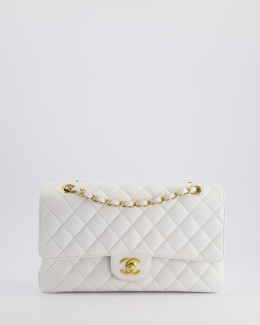 *RARE* Top Quality Chanel White Medium Classic Double Flap in Caviar Leather with Gold Hardware