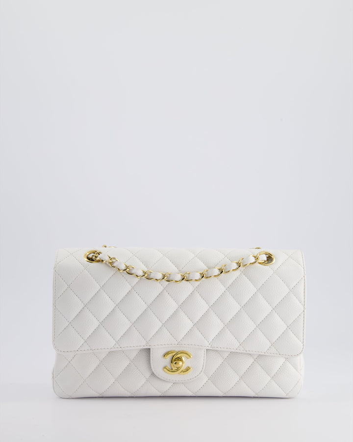 *RARE* Top Quality Chanel White Medium Classic Double Flap in Caviar Leather with Gold Hardware