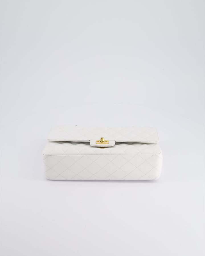 *RARE* Top Quality Chanel White Medium Classic Double Flap in Caviar Leather with Gold Hardware