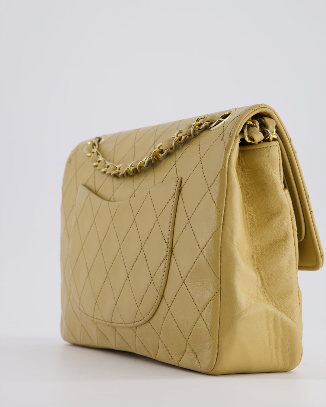 *FIRE PRICE* Top Quality Chanel Vintage Chai Beige Classic Medium Stitched Edge Double Flap Bag in Lambskin Leather with 24K Gold Hardware