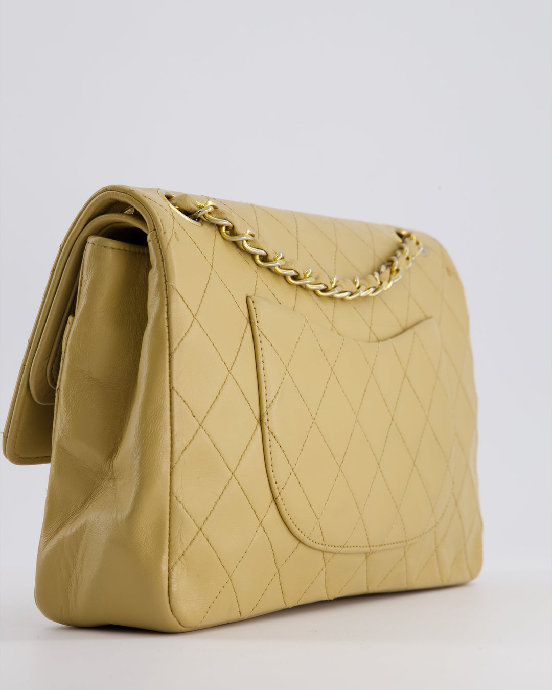 *FIRE PRICE* Top Quality Chanel Vintage Chai Beige Classic Medium Stitched Edge Double Flap Bag in Lambskin Leather with 24K Gold Hardware
