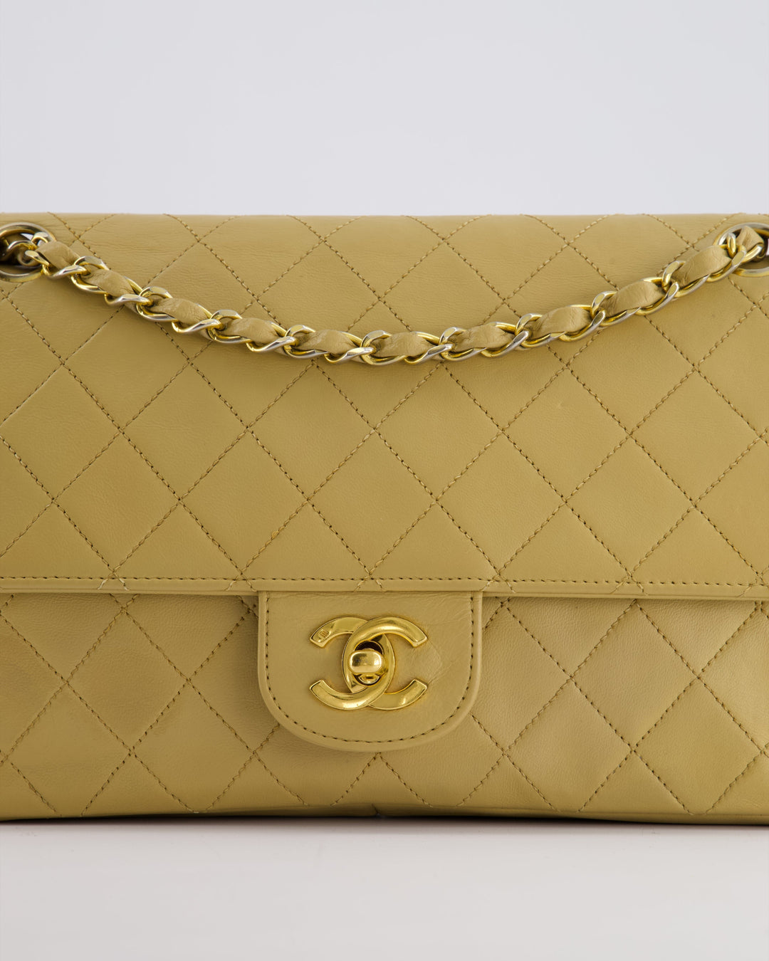 *FIRE PRICE* Top Quality Chanel Vintage Chai Beige Classic Medium Stitched Edge Double Flap Bag in Lambskin Leather with 24K Gold Hardware