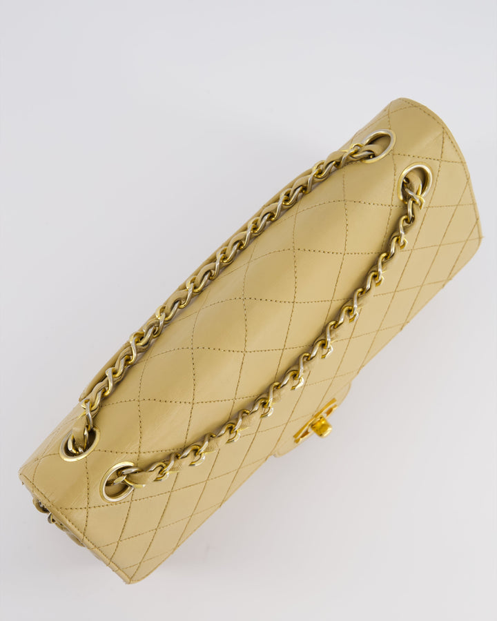 *FIRE PRICE* Top Quality Chanel Vintage Chai Beige Classic Medium Stitched Edge Double Flap Bag in Lambskin Leather with 24K Gold Hardware