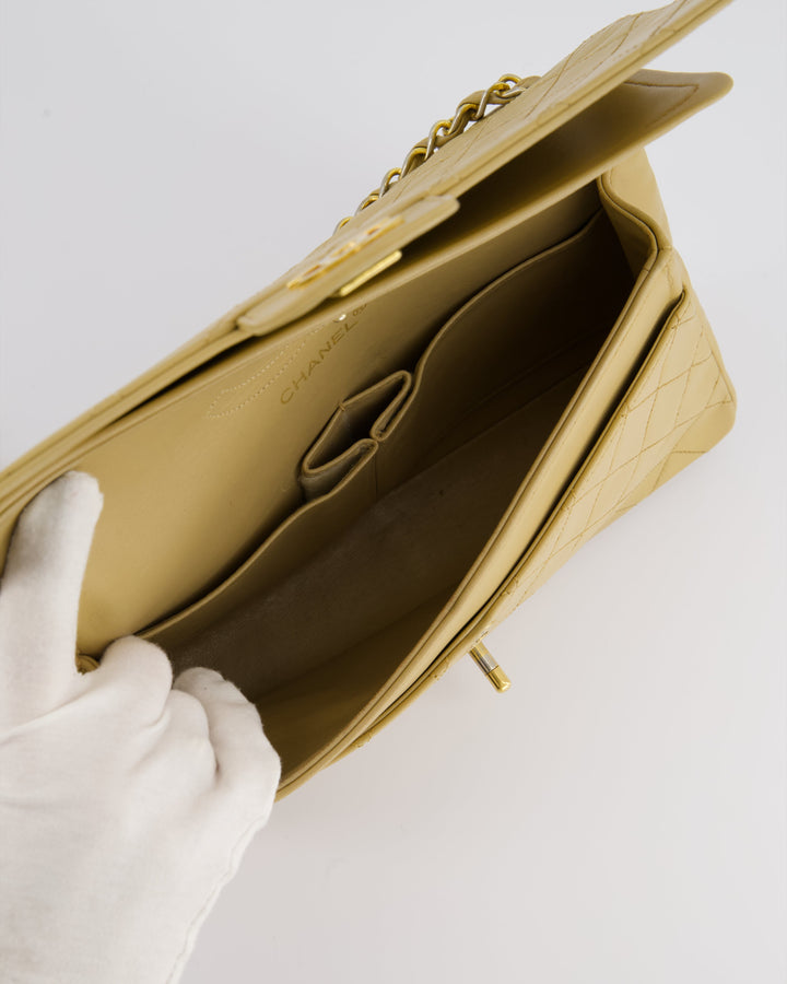 *FIRE PRICE* Top Quality Chanel Vintage Chai Beige Classic Medium Stitched Edge Double Flap Bag in Lambskin Leather with 24K Gold Hardware