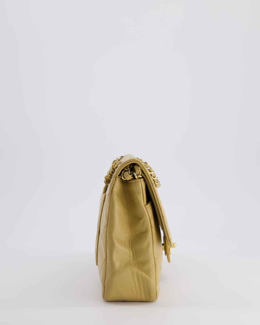 *FIRE PRICE* Top Quality Chanel Vintage Chai Beige Classic Medium Stitched Edge Double Flap Bag in Lambskin Leather with 24K Gold Hardware