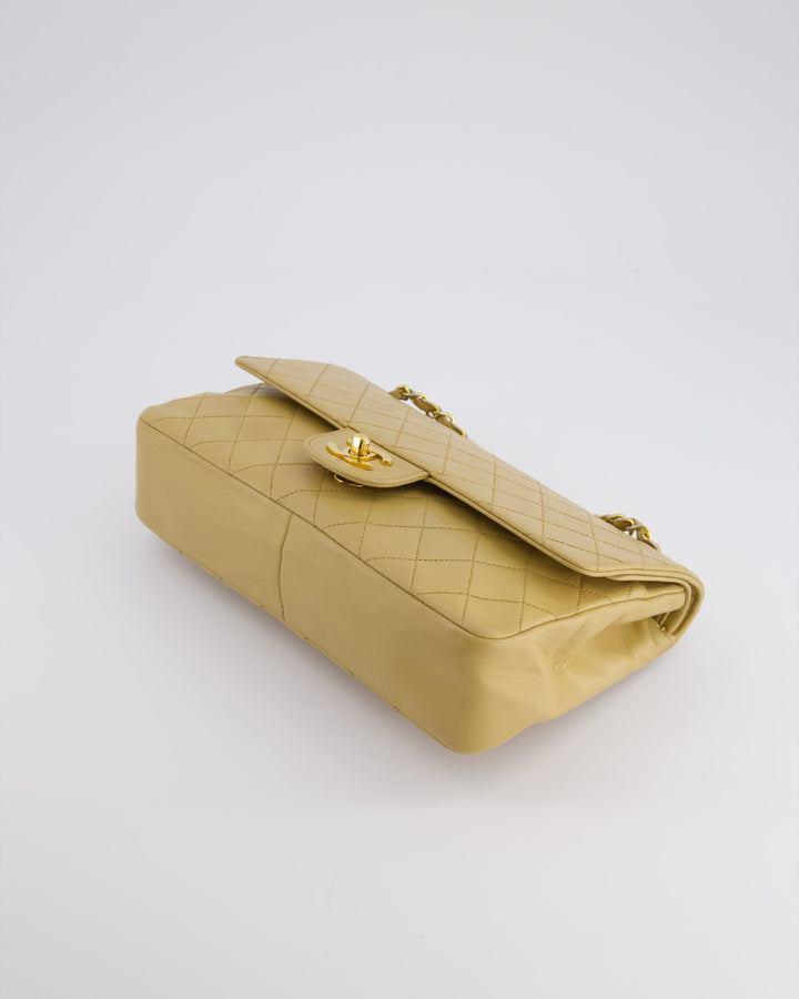 *FIRE PRICE* Top Quality Chanel Vintage Chai Beige Classic Medium Stitched Edge Double Flap Bag in Lambskin Leather with 24K Gold Hardware