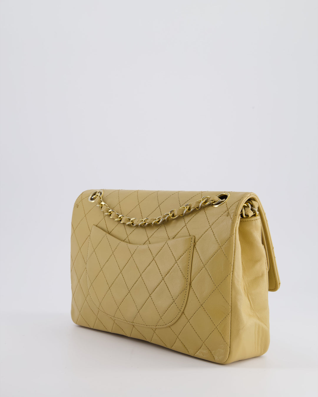 *FIRE PRICE* Top Quality Chanel Vintage Chai Beige Classic Medium Stitched Edge Double Flap Bag in Lambskin Leather with 24K Gold Hardware