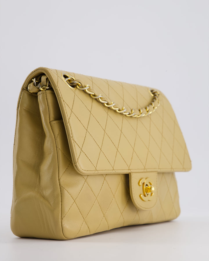 *FIRE PRICE* Top Quality Chanel Vintage Chai Beige Classic Medium Stitched Edge Double Flap Bag in Lambskin Leather with 24K Gold Hardware
