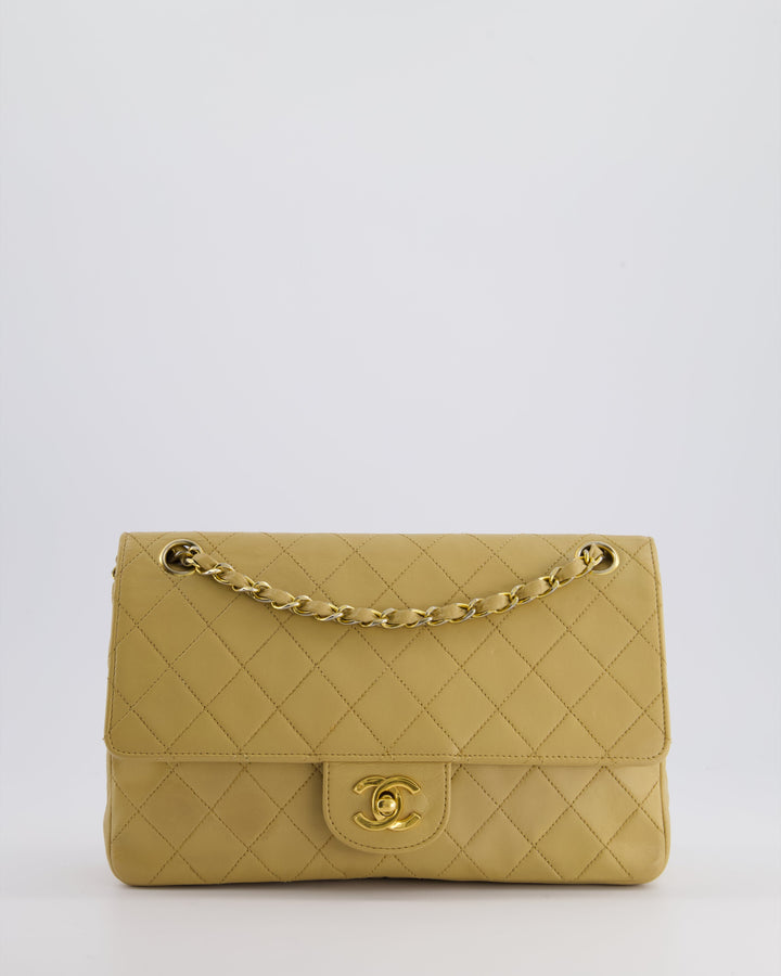 *FIRE PRICE* Top Quality Chanel Vintage Chai Beige Classic Medium Stitched Edge Double Flap Bag in Lambskin Leather with 24K Gold Hardware