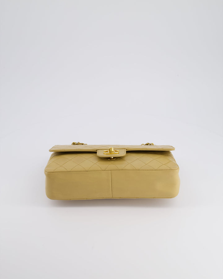 *FIRE PRICE* Top Quality Chanel Vintage Chai Beige Classic Medium Stitched Edge Double Flap Bag in Lambskin Leather with 24K Gold Hardware