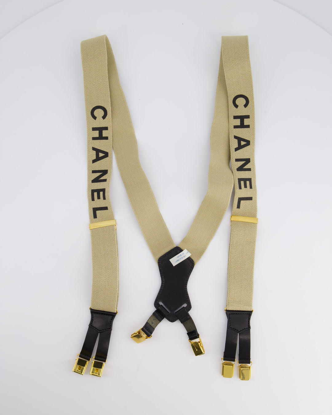 Top Quality Chanel Vintage 1990s Beige Black Logo Ski Suspender Braces
