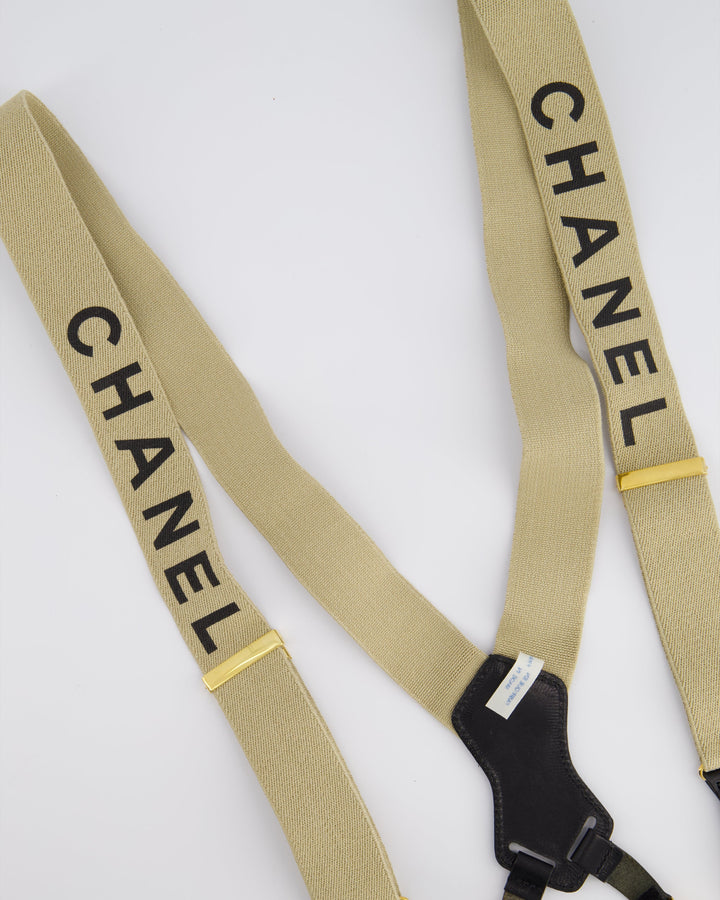 Top Quality Chanel Vintage 1990s Beige Black Logo Ski Suspender Braces