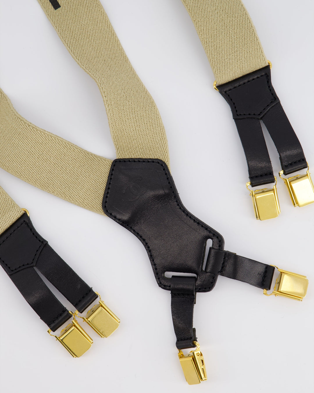 Top Quality Chanel Vintage 1990s Beige Black Logo Ski Suspender Braces