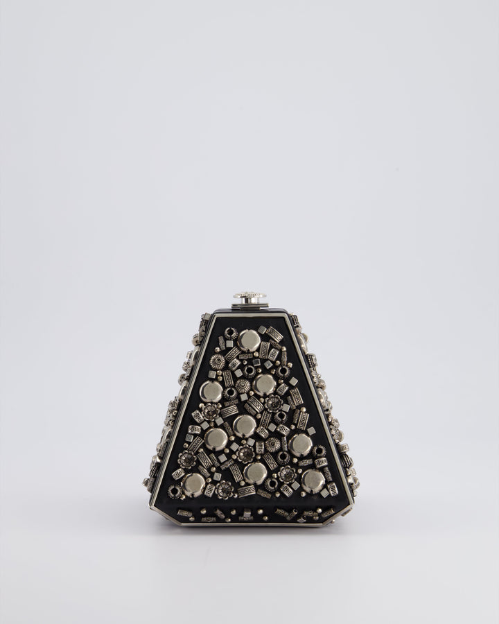 *RARE* Top Quality Chanel 2012 Pre-Fall Paris-Bombay Collection Black Leather & Silver Hardware Detail Pyramid Evening Bag