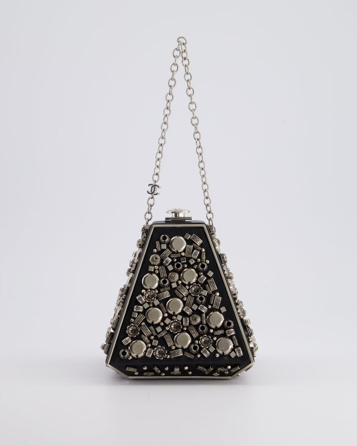 *RARE* Top Quality Chanel 2012 Pre-Fall Paris-Bombay Collection Black Leather & Silver Hardware Detail Pyramid Evening Bag