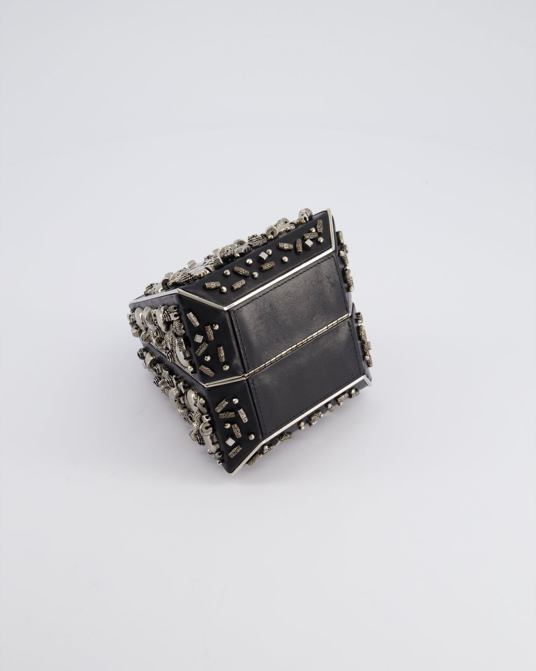 *RARE* Top Quality Chanel 2012 Pre-Fall Paris-Bombay Collection Black Leather & Silver Hardware Detail Pyramid Evening Bag