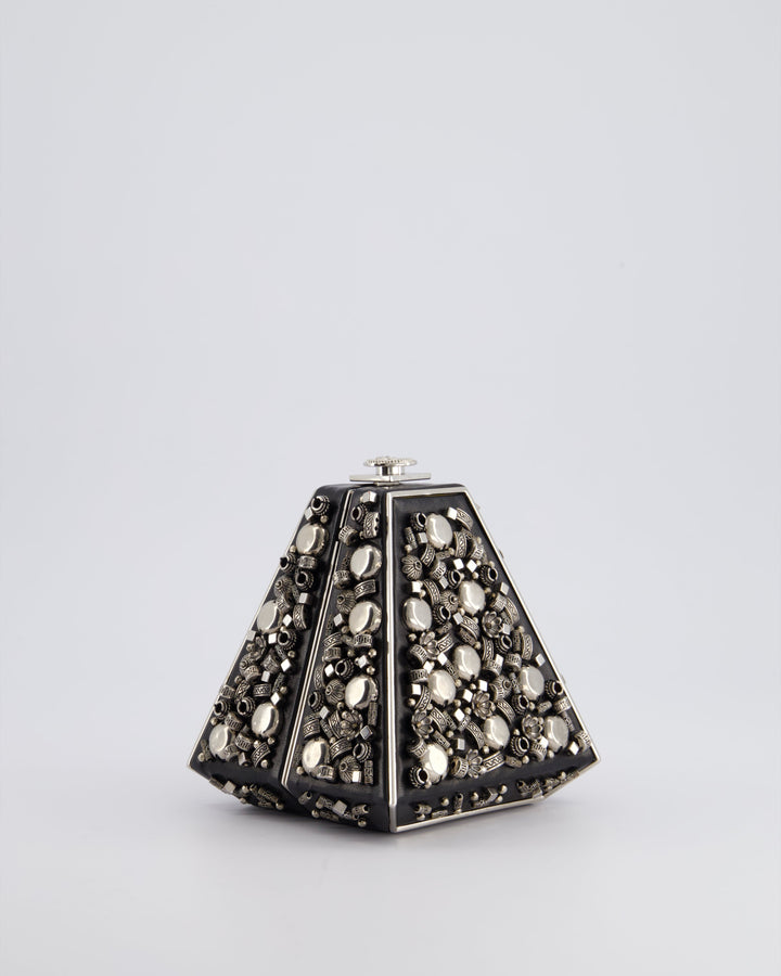 *RARE* Top Quality Chanel 2012 Pre-Fall Paris-Bombay Collection Black Leather & Silver Hardware Detail Pyramid Evening Bag