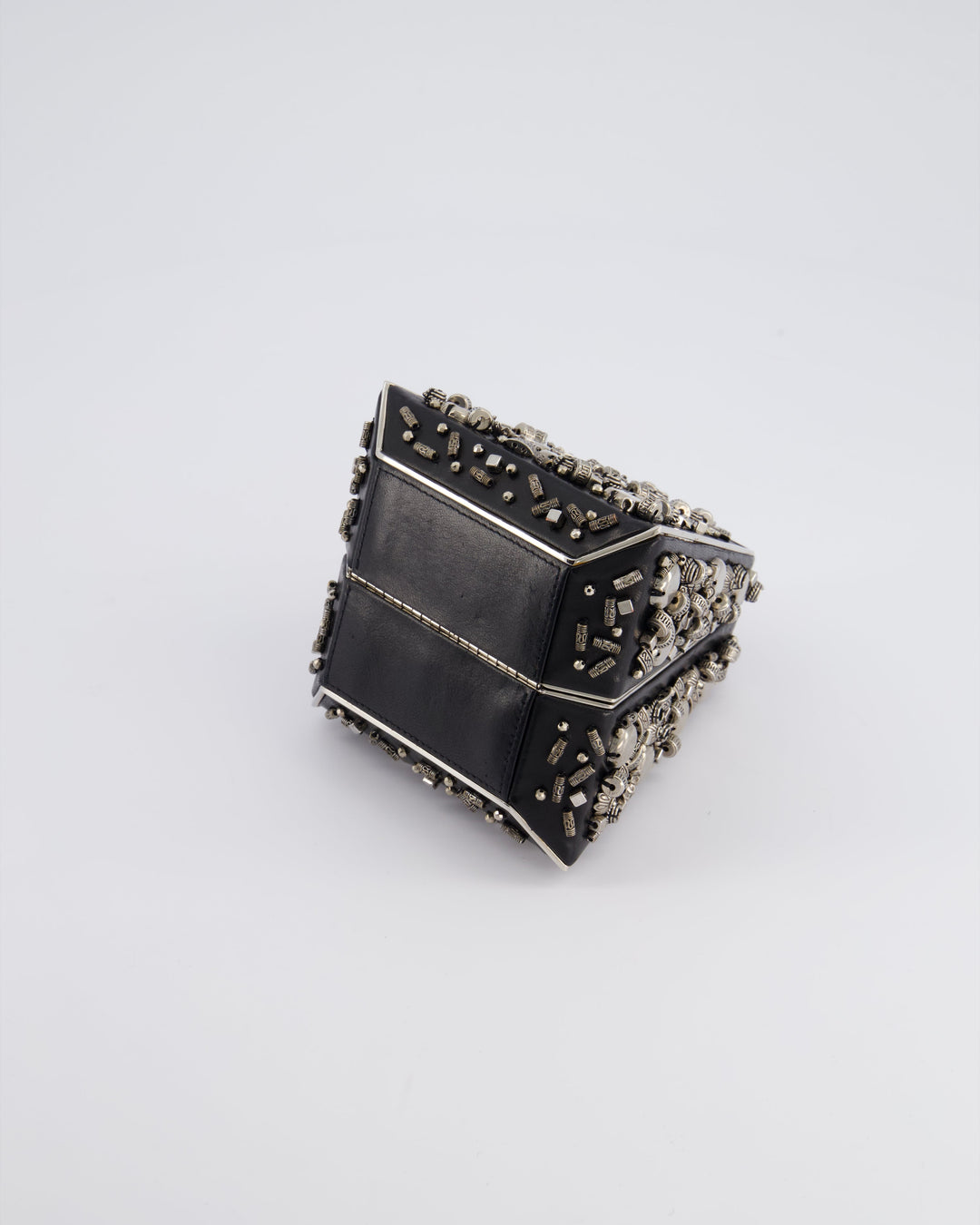 *RARE* Top Quality Chanel 2012 Pre-Fall Paris-Bombay Collection Black Leather & Silver Hardware Detail Pyramid Evening Bag