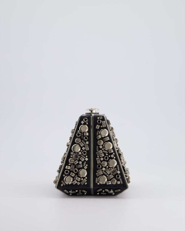 *RARE* Top Quality Chanel 2012 Pre-Fall Paris-Bombay Collection Black Leather & Silver Hardware Detail Pyramid Evening Bag